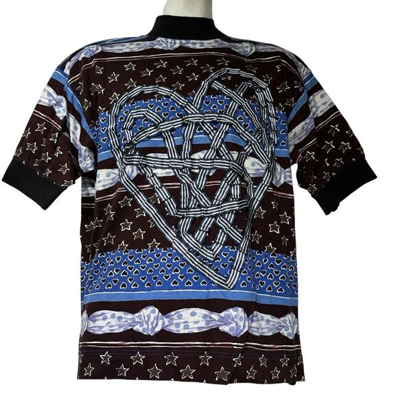 Vintage Gene Ewing BIS Shirt 80s 90s Graphic Heart Star Pattern Size M - Picture 1 of 6
